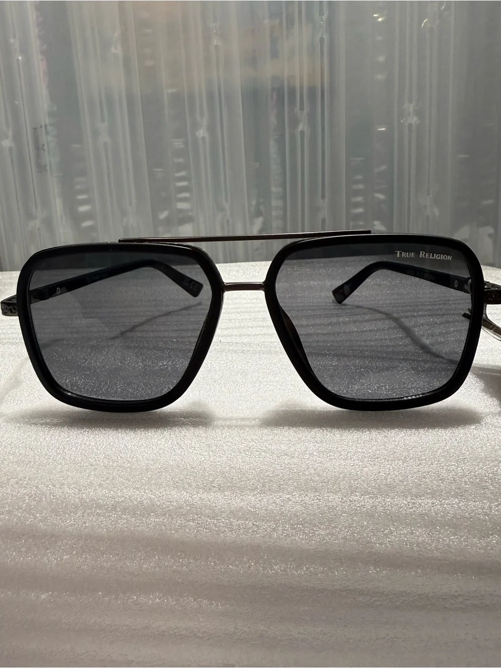 NWT True Religion SR1025 Aviator Sunglasses Black Double Bridge-Unisex